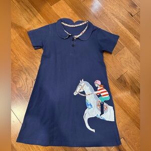 Navy Blue Kids Casual Dress with Horse Rider Design